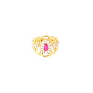 22KT Gold Ring with Pink Stone and CZ Studs