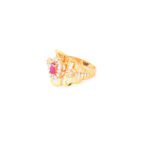 22KT Gold Ring with Pink Stone and CZ Studs