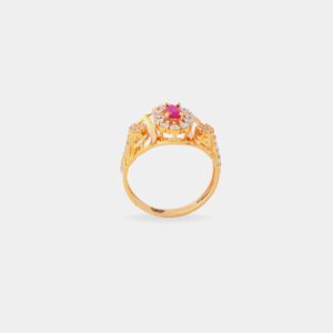 22KT Gold Ring with Pink Stone and CZ Studs