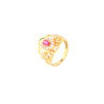 22KT Gold Ring with Pink Stone and CZ Studs