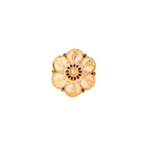 22KT Gold Floral Ring with Red Enamel