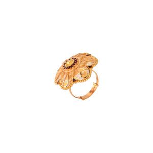 22KT Gold Floral Ring with Red Enamel