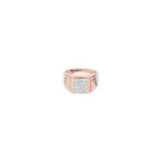 Men's Rose Gold and Silver Grooved Band Ring with Square Diamond Cluster