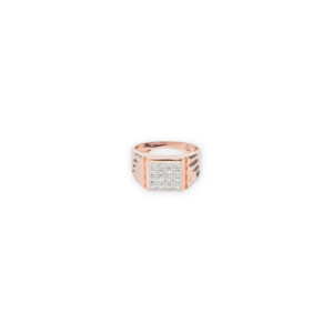 Men's Rose Gold and Silver Grooved Band Ring with Square Diamond Cluster