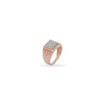 Men's Rose Gold and Silver Grooved Band Ring with Square Diamond Cluster