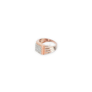 Men's Rose Gold and Silver Grooved Band Ring with Square Diamond Cluster