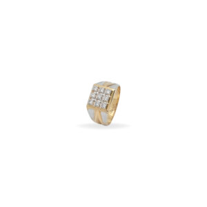 Men's Yellow Gold and Silver Diamond Square Cluster Ring