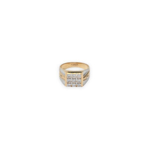 Men's 14K Yellow Gold & Silver Diamond Ring Square Cluster Design