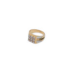 Men's 14K Yellow Gold & Silver Diamond Ring Square Cluster Design