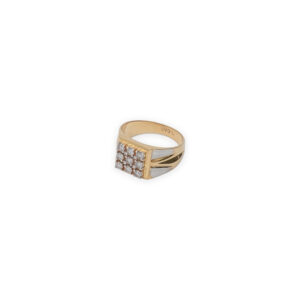 Men's 14K Yellow Gold & Silver Diamond Ring Square Cluster Design