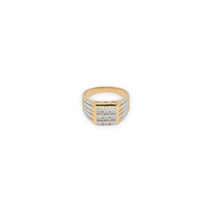 Men’s Gold & Silver Diamond Ring, 9-Stone Square Cluster Luxury Statement Band