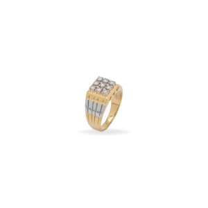 Men’s Gold & Silver Diamond Ring, 9-Stone Square Cluster Luxury Statement Band