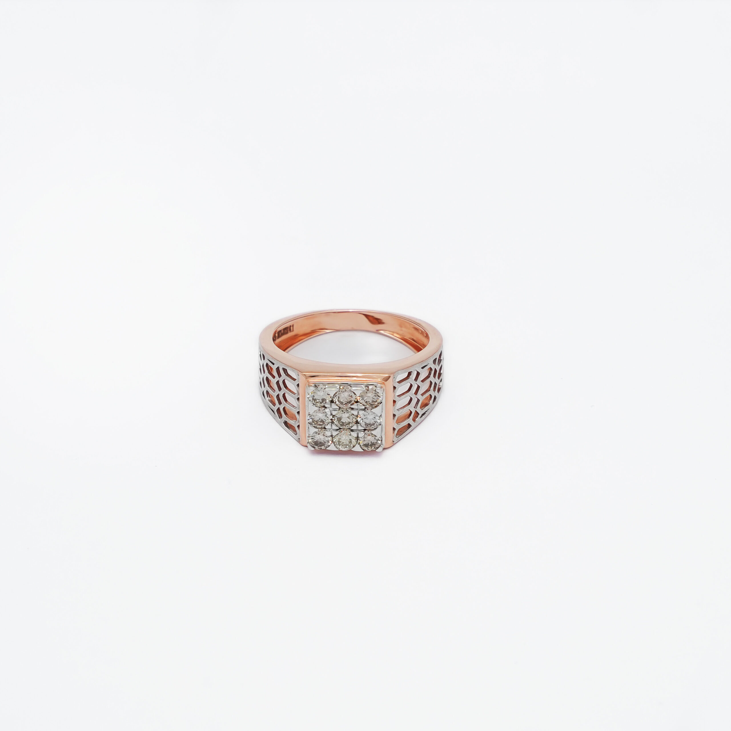 Men's Rose Gold Diamond Ring with Honeycomb Shank Men's Rose Gold Diamond Ring with Honeycomb Shank