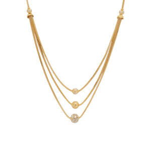 Triple Layer Gold Chain Necklace with Textured Beads