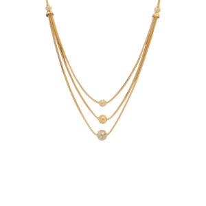 Triple Layer Gold Chain Necklace with Textured Beads
