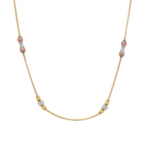 Delicate Gold-Plated Chain Necklace with Tri-Tone Beads