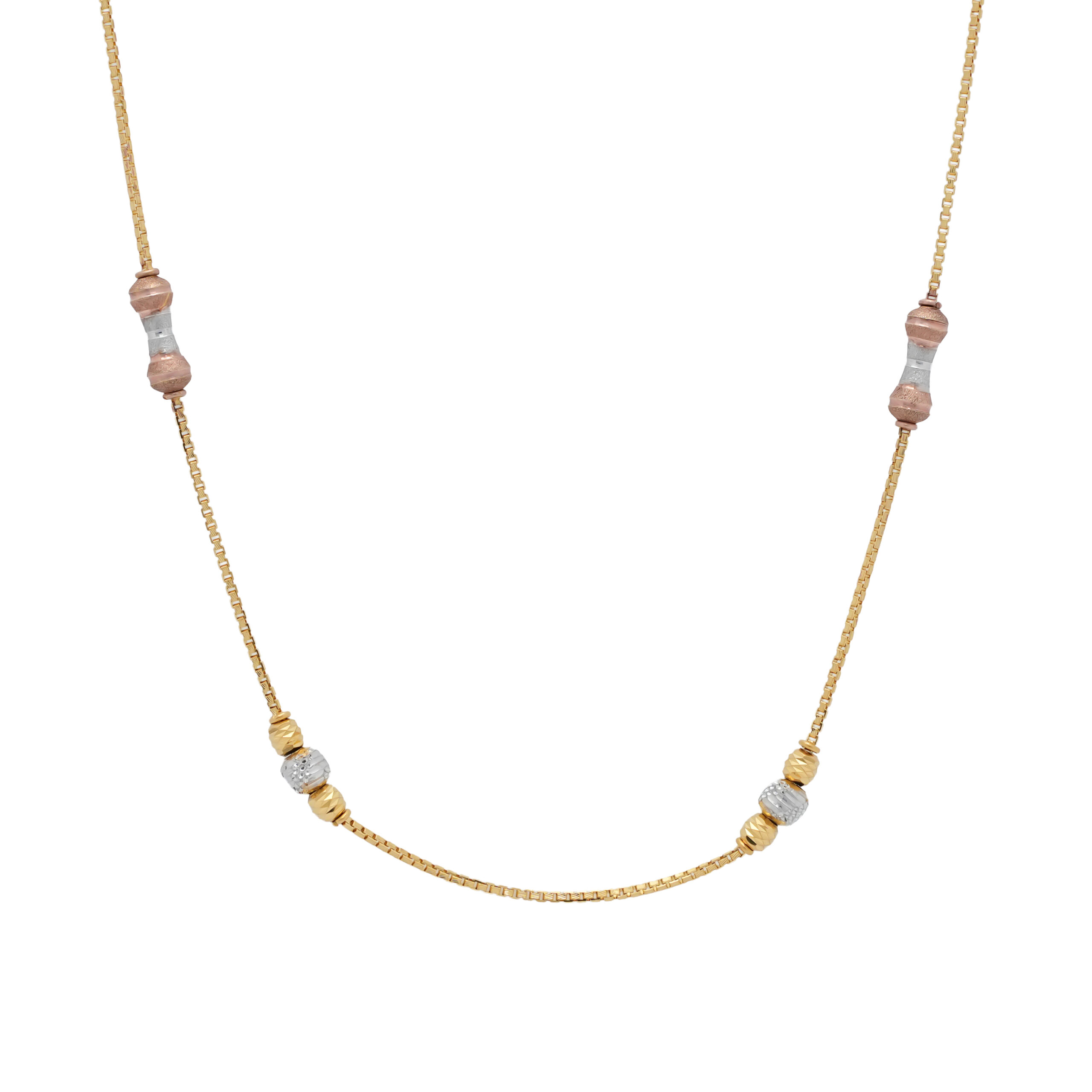 Delicate Gold-Plated Chain Necklace with Tri-Tone Beads Delicate Gold-Plated Chain Necklace with Tri-Tone Beads