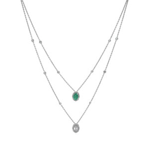 Elegant Diamond Layered Necklace with Emerald Baguette Pendant