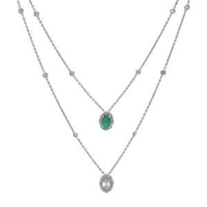 Elegant Diamond Layered Necklace with Emerald Baguette Pendant