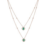 Rose Gold Diamond Necklace with Dual Emerald Pendants