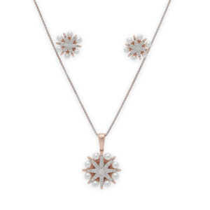 Rose Gold Starburst Pearl Pendant Set