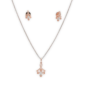 Delicate Rose Gold Diamond Floral Pendant Set