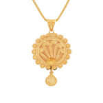 Traditional Gold Pendant with Floral Filigree and Hanging Drop Charm