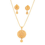 Traditional Gold Pendant with Floral Filigree and Hanging Drop Charm