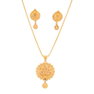 Traditional Gold Pendant with Floral Filigree and Hanging Drop Charm