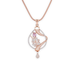 Rose Gold Pendant with Pink Accent and Diamond Floral Detailing
