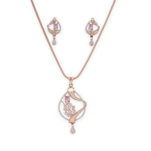 Rose Gold Pendant with Pink Accent and Diamond Floral Detailing