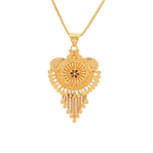 Traditional Gold Pendant with Floral Center and Hanging Tassels