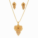 Traditional Gold Pendant with Floral Center and Hanging Tassels
