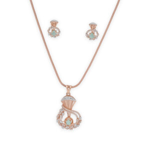 Graceful 18KT Rose Gold Pendant Set with Mint Green Stone