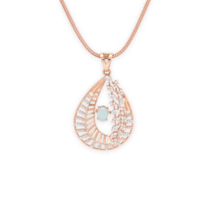 Rose Gold Teardrop Pendant Set with Mint Stone and Diamond Accents