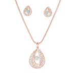 Rose Gold Teardrop Pendant Set with Mint Stone and Diamond Accents