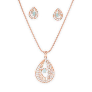 Rose Gold Teardrop Pendant Set with Mint Stone and Diamond Accents