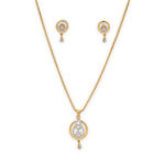 Contemporary Gold Circle Pendant Set with Sparkling CZ Detailing