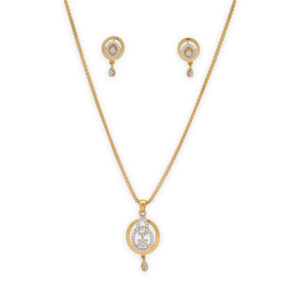 Contemporary Gold Circle Pendant Set with Sparkling CZ Detailing