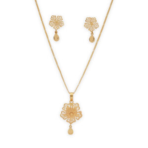 Elegant Floral Pendant Necklace Set with Drop Earrings