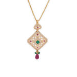 Heritage Kundan Pendant Set with Ruby Emerald Accents