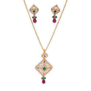 Heritage Kundan Pendant Set with Ruby Emerald Accents