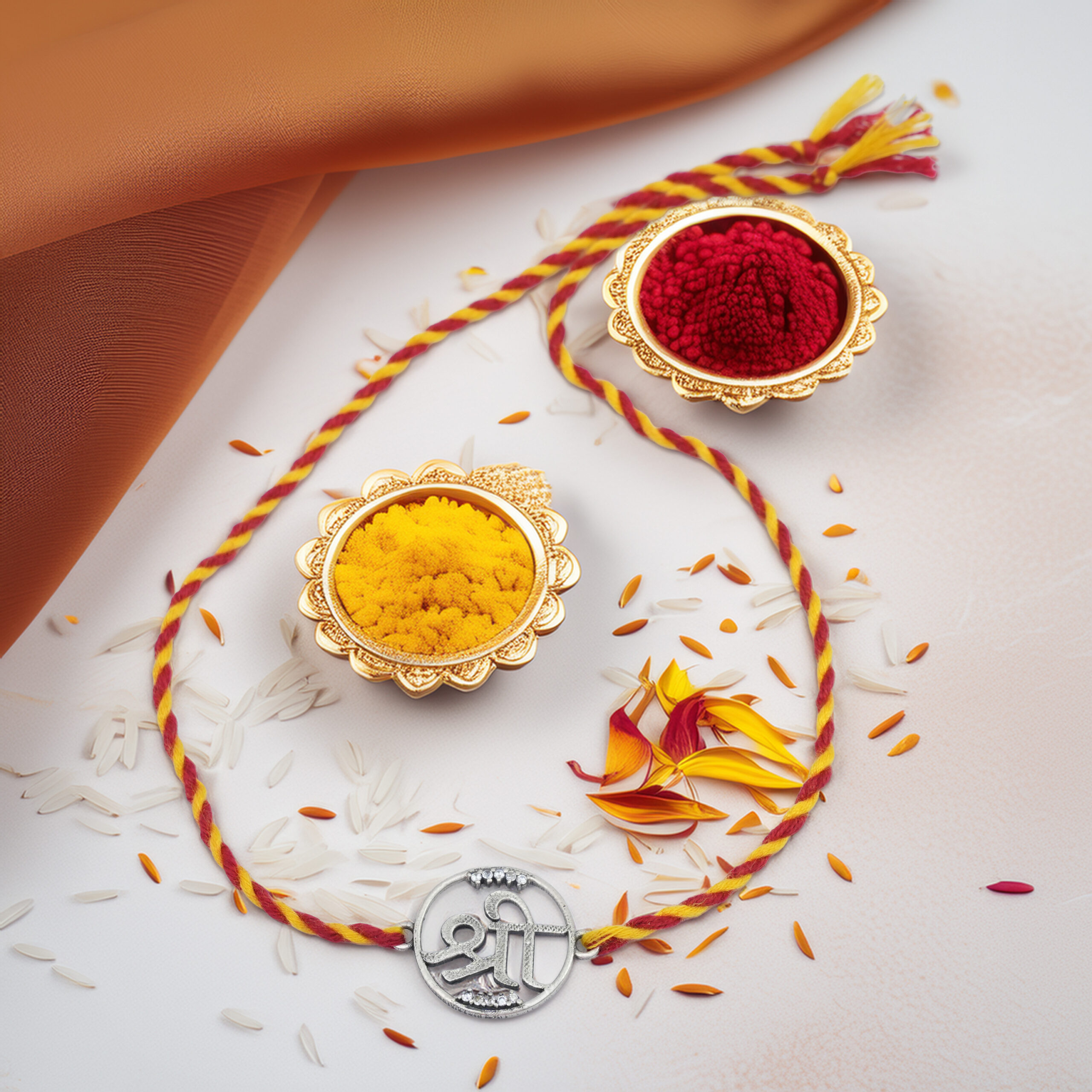 Auspicious "Shree" Rakhi with Silver-Toned Medallion Auspicious "Shree" Rakhi with Silver-Toned Medallion