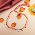 Traditional Beaded Mauli Anklet with Silver Droplets