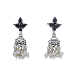 Black Enamel Floral Jhumka Earrings