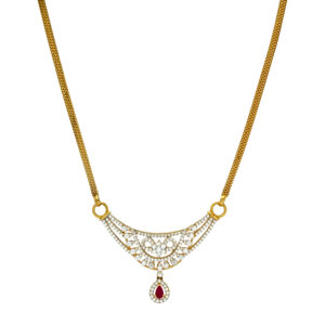 Elegant Gold and Diamond Necklace with Ruby Pendant