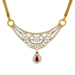 Elegant Gold and Diamond Necklace with Ruby Pendant