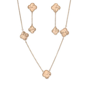 Elegant Floral Necklace & amp; Earring Set in Rose Gold Finish