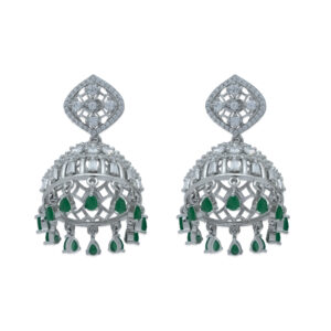 Elegant Silver Earrings with Green and White Stone Accents