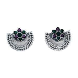 Oxidized Silver Floral Stud Earrings